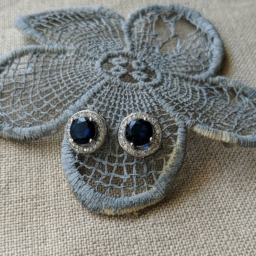 Deep Blue Synthetic Sapphire Earrings